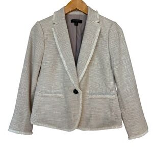 Ann Taylor Cream Tweed Blazer Jacket Women's 2P Business Casual One Button Fall